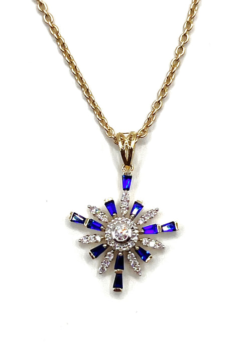 14k Gold Star of Bethlehem with Sapphire & Diamond Necklace